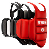 Wendebarer Brustschutz in Blau/Rot von Rewon, ideal für Boxen, MMA, Taekwondo und Kickboxen mit elastischen Bändern und Klettverschlüssen.